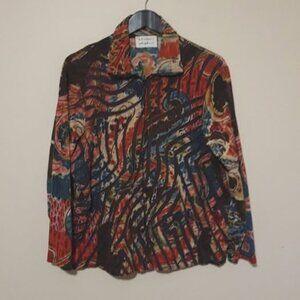 Arvanti boho red & brown hippie artsy funky artsy zip front sweater sz XL- XXL